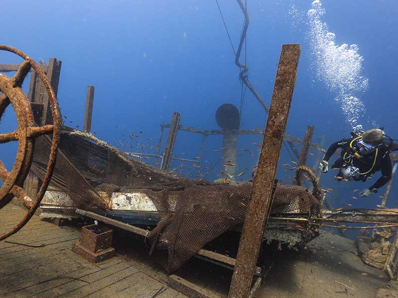 A perfect view of the upper deck of the Boga wreck in Kubu on Bali